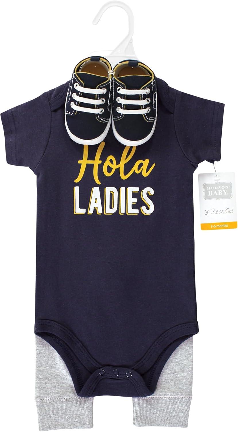 imageHudson Baby Unisex Baby Cotton Bodysuit Pant and Shoe SetHola Ladies Short Sleeve