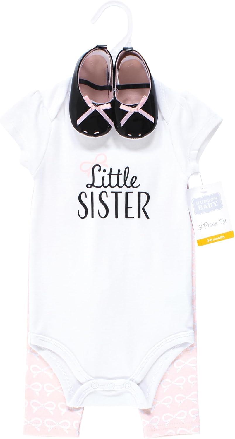 imageHudson Baby Unisex Baby Cotton Bodysuit Pant and Shoe SetLittle Sister Bow