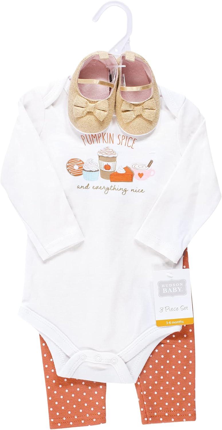 imageHudson Baby Unisex Baby Cotton Bodysuit Pant and Shoe SetPumpkin Spice Orange