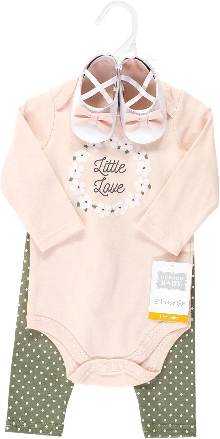 imageHudson Baby Unisex Baby Cotton Bodysuit Pant and Shoe SetSage Floral Wreath Long Sleeve