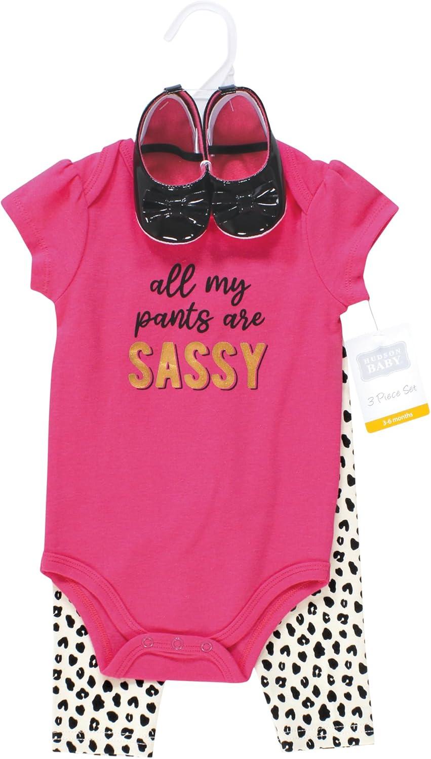 imageHudson Baby Unisex Baby Cotton Bodysuit Pant and Shoe SetSassy Pants