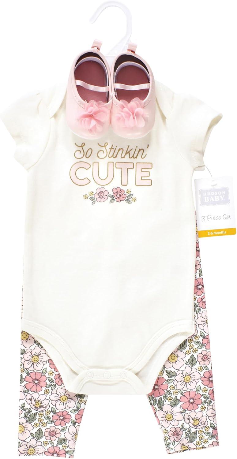 imageHudson Baby Unisex Baby Cotton Bodysuit Pant and Shoe SetSo Stinkin Cute