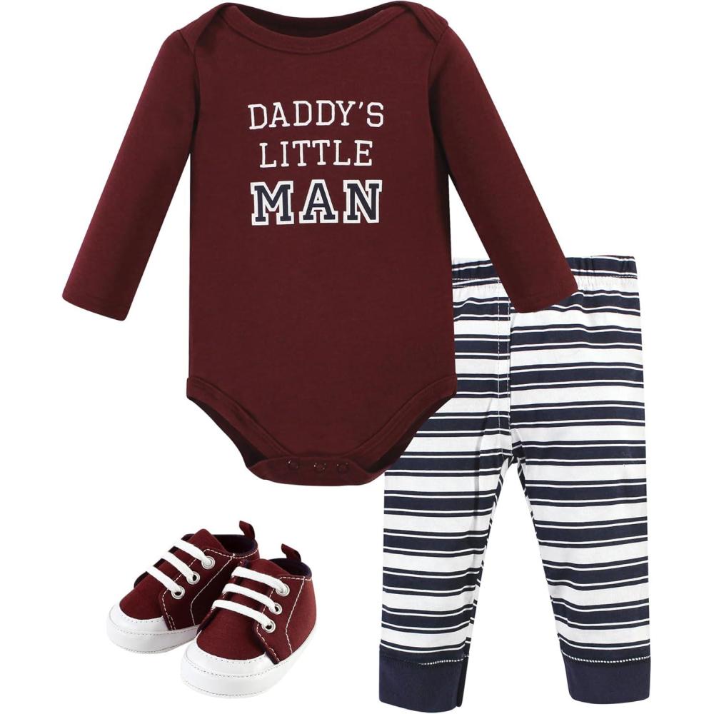 imageHudson Baby Unisex Baby Cotton Bodysuit Pant and Shoe SetBoy Daddy Long Sleeve
