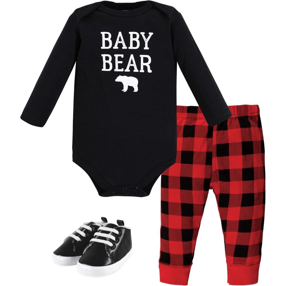 imageHudson Baby Unisex Baby Cotton Bodysuit Pant and Shoe SetBuffalo Plaid Baby Bear