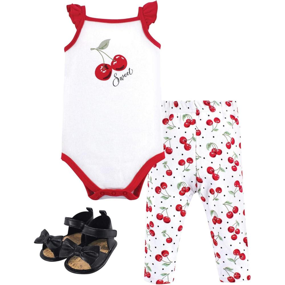 imageHudson Baby Unisex Baby Cotton Bodysuit Pant and Shoe SetCherries