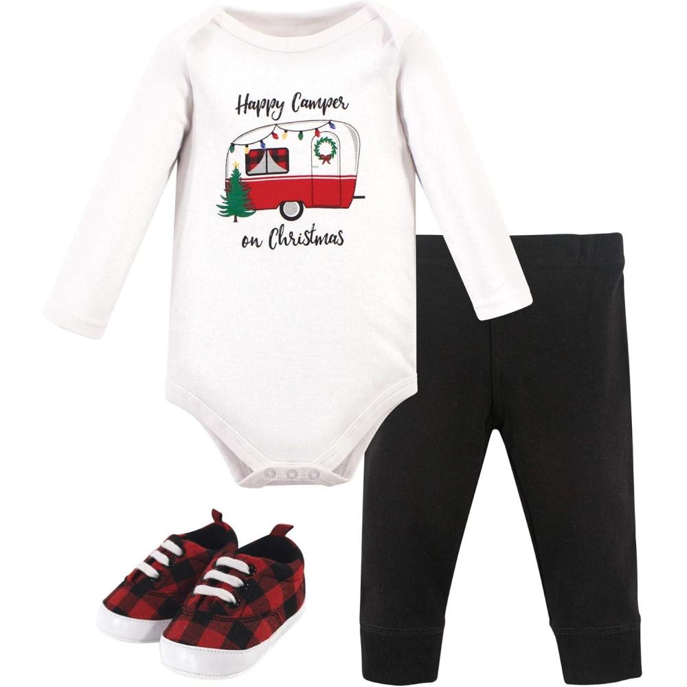 imageHudson Baby Unisex Baby Cotton Bodysuit Pant and Shoe SetChristmas Camper