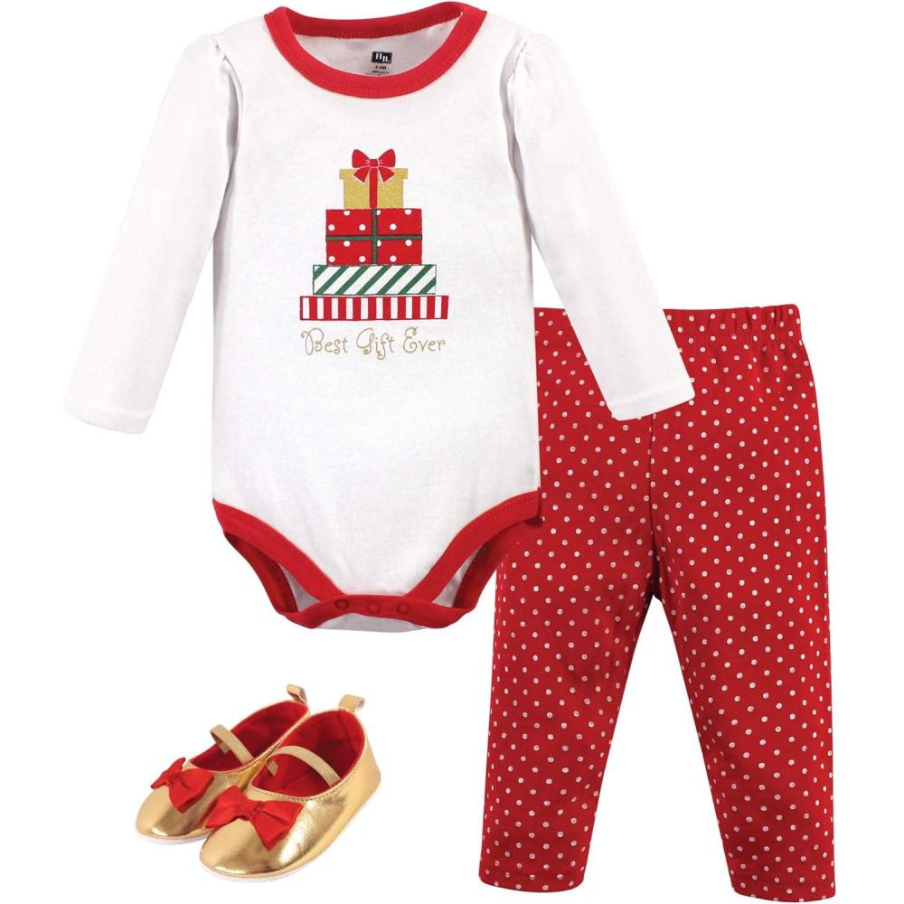 imageHudson Baby Unisex Baby Cotton Bodysuit Pant and Shoe SetChristmas Gifts