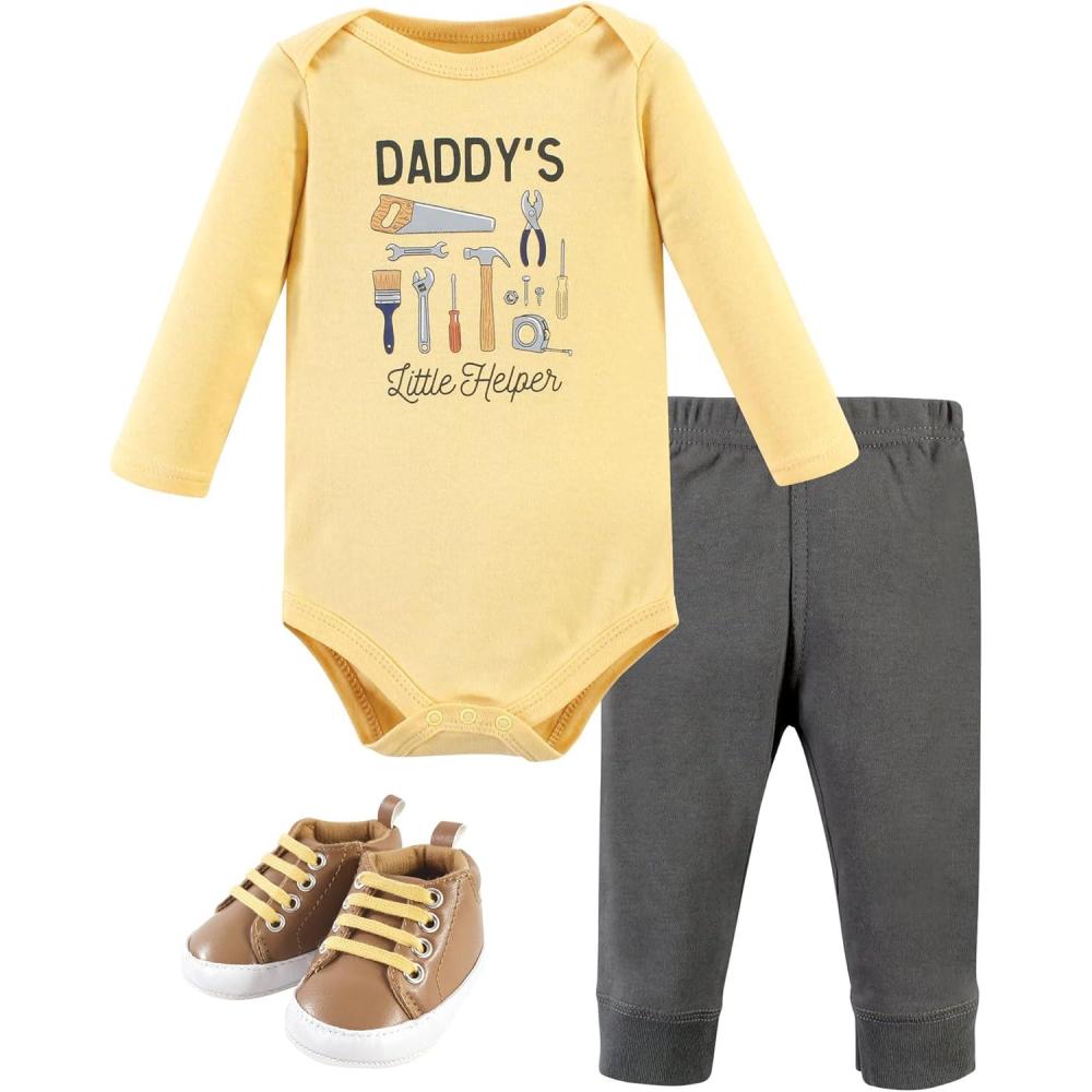 imageHudson Baby Unisex Baby Cotton Bodysuit Pant and Shoe SetConstruction Work Long Sleeve