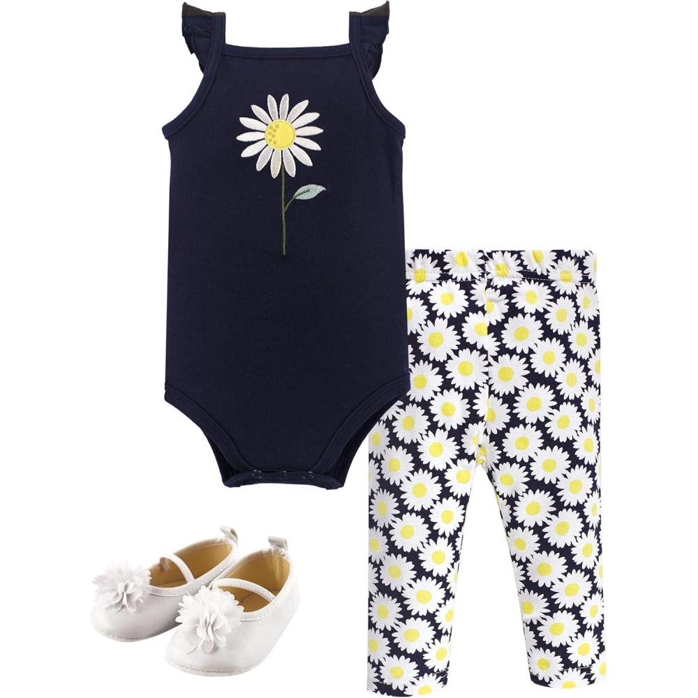 imageHudson Baby Unisex Baby Cotton Bodysuit Pant and Shoe SetDaisy