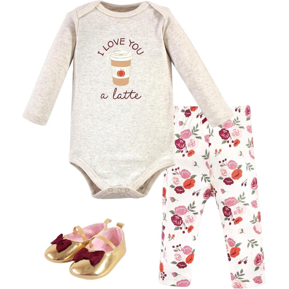 imageHudson Baby Unisex Baby Cotton Bodysuit Pant and Shoe SetFall Latte