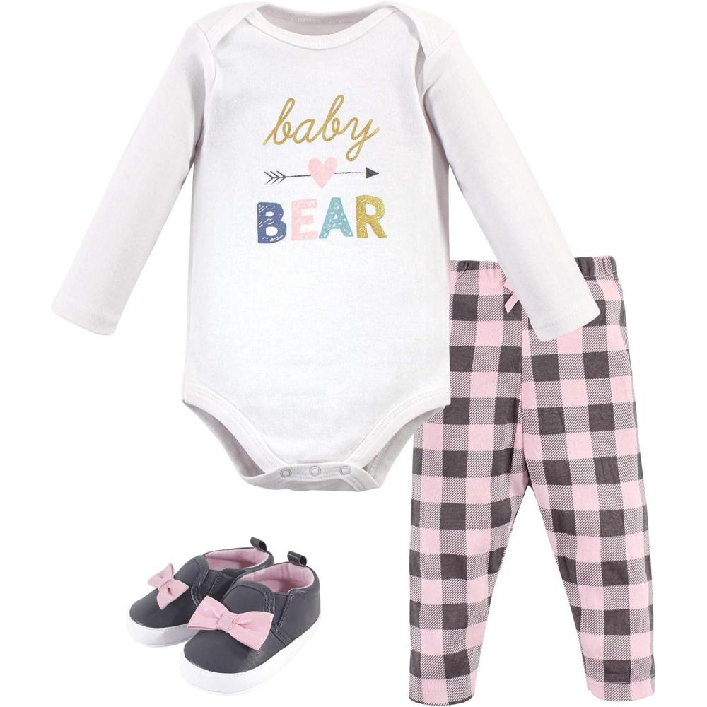 imageHudson Baby Unisex Baby Cotton Bodysuit Pant and Shoe SetGirl Baby Bear