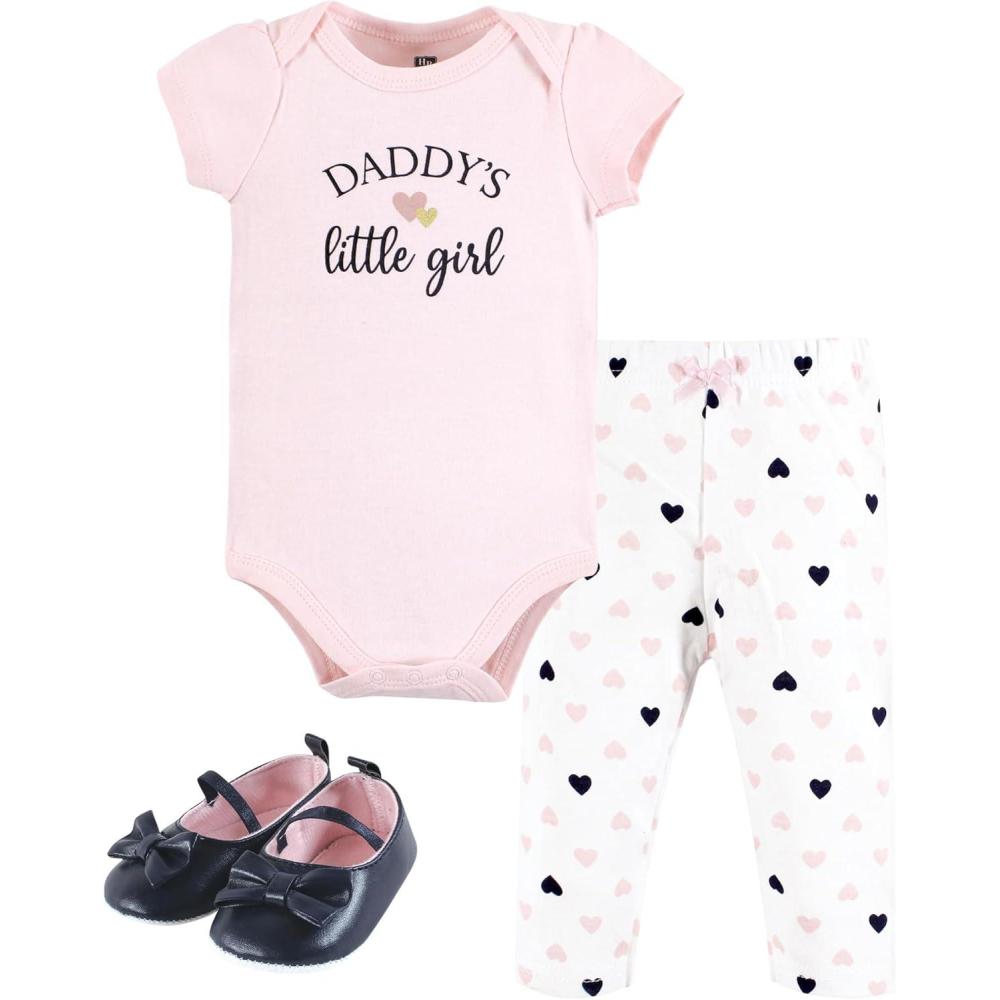 imageHudson Baby Unisex Baby Cotton Bodysuit Pant and Shoe SetGirl Daddy Pink Navy