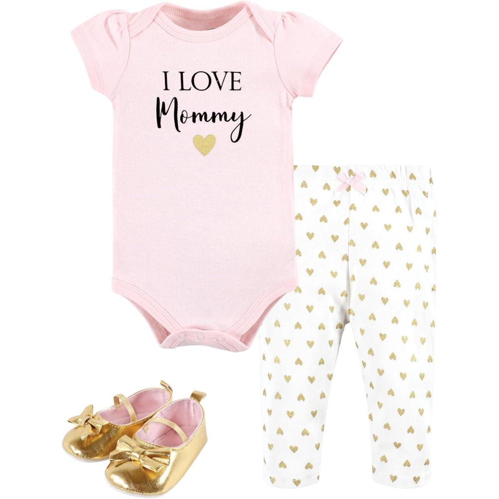 imageHudson Baby Unisex Baby Cotton Bodysuit Pant and Shoe SetGirl Mommy