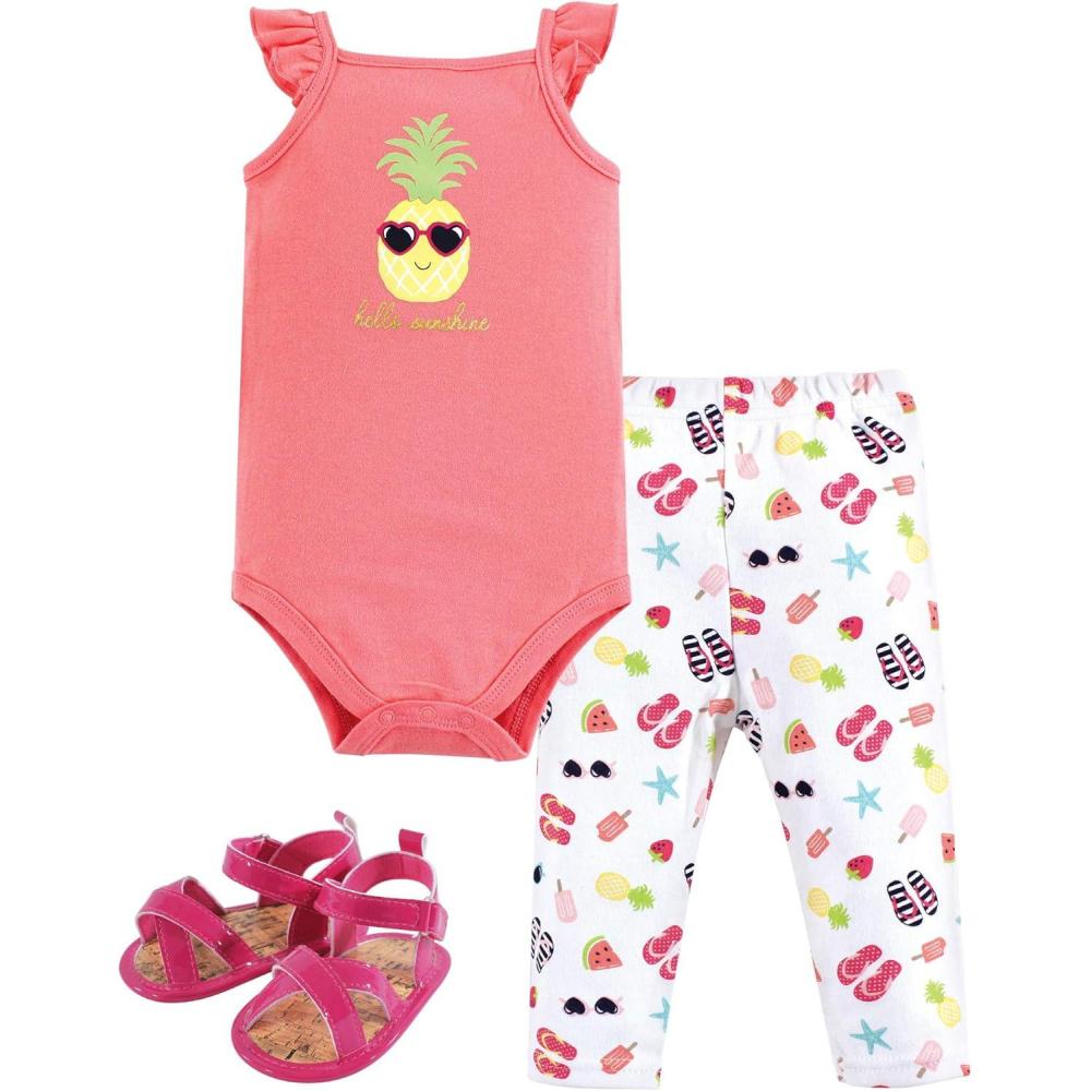 imageHudson Baby Unisex Baby Cotton Bodysuit Pant and Shoe SetHello Sunshine