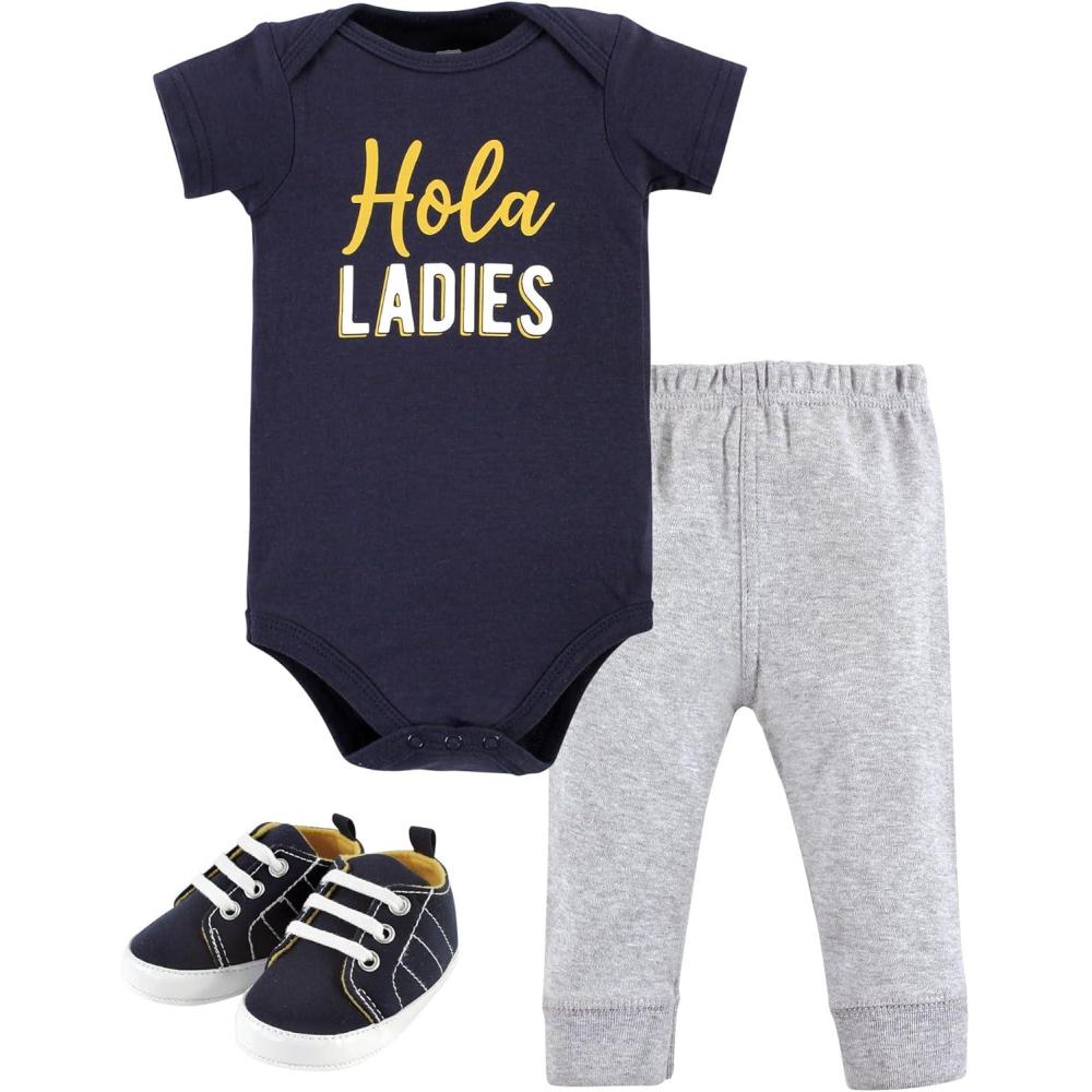 imageHudson Baby Unisex Baby Cotton Bodysuit Pant and Shoe SetHola Ladies Short Sleeve