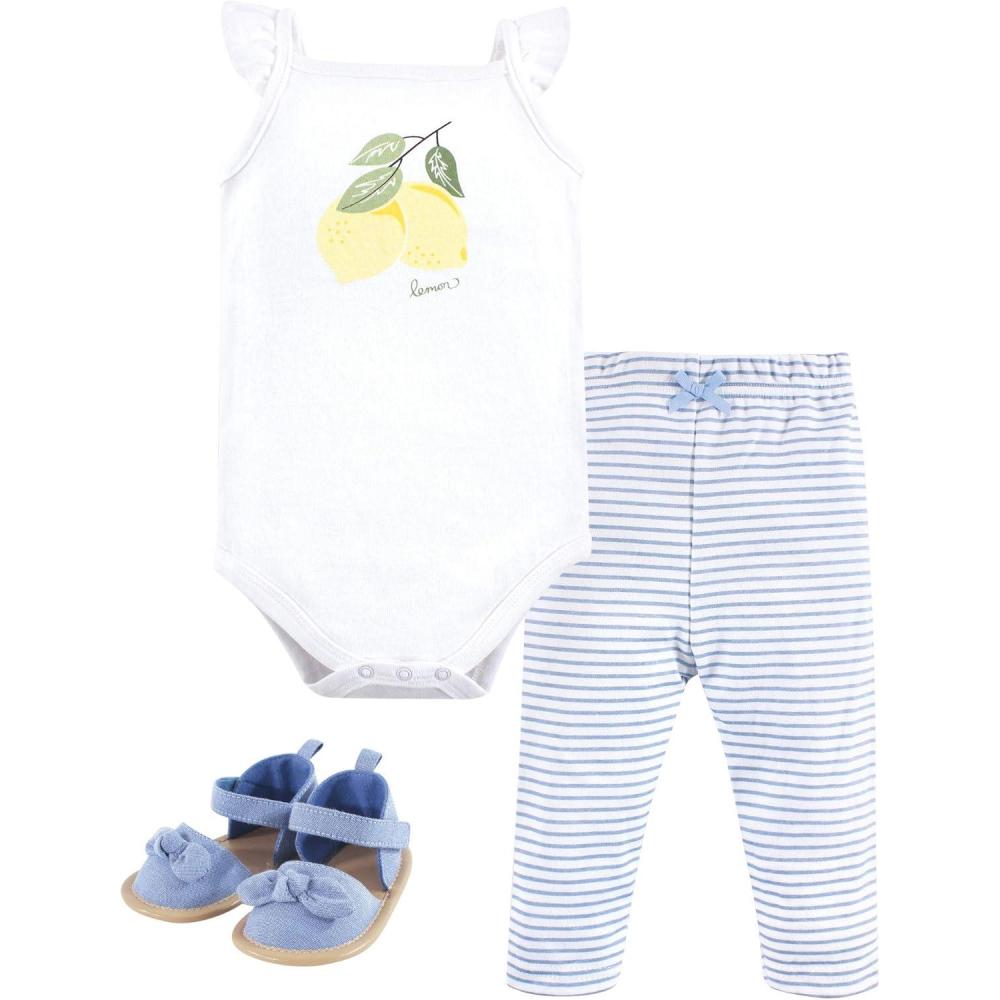 imageHudson Baby Unisex Baby Cotton Bodysuit Pant and Shoe SetLemon