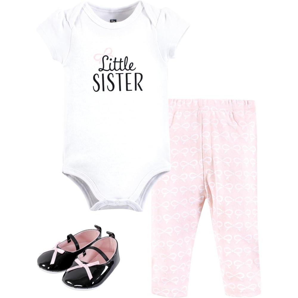 imageHudson Baby Unisex Baby Cotton Bodysuit Pant and Shoe SetLittle Sister Bow