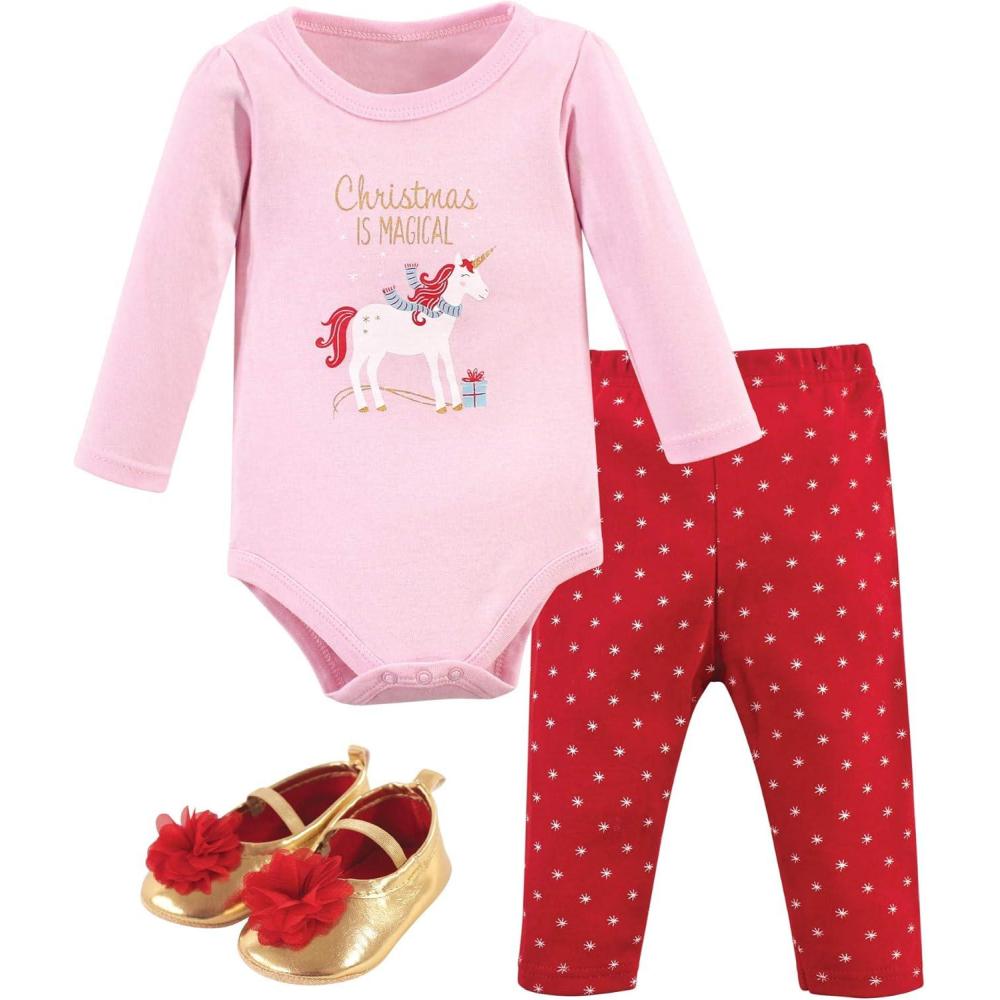 imageHudson Baby Unisex Baby Cotton Bodysuit Pant and Shoe SetMagical Christmas