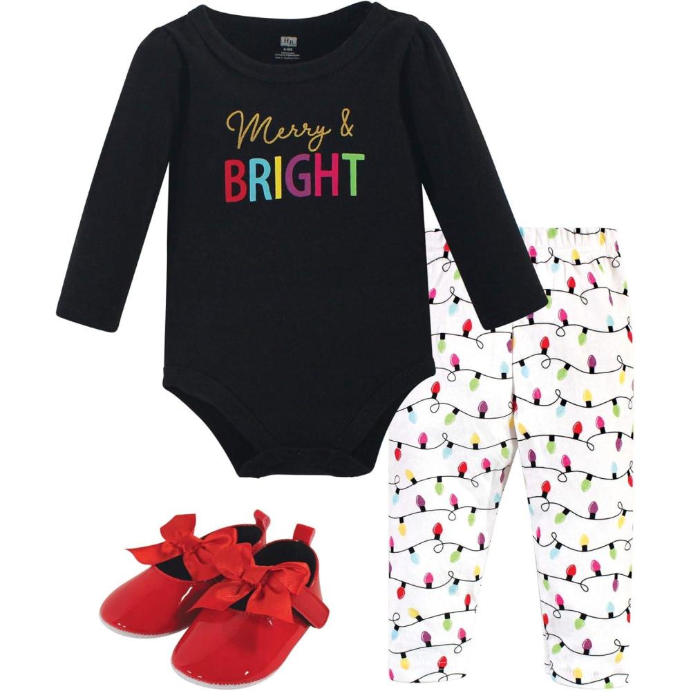 imageHudson Baby Unisex Baby Cotton Bodysuit Pant and Shoe SetMerry  Bright