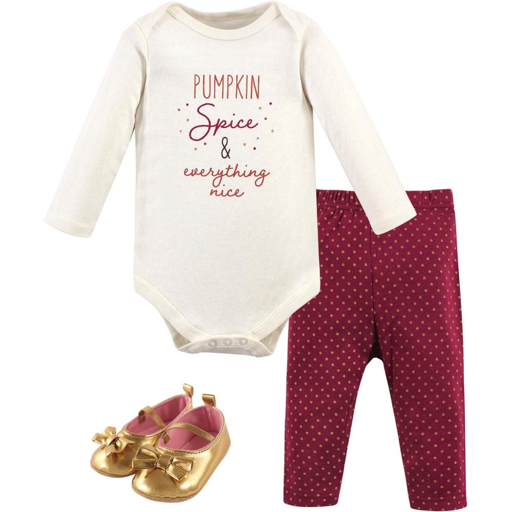 imageHudson Baby Unisex Baby Cotton Bodysuit Pant and Shoe SetPumpkin Spice Burgundy