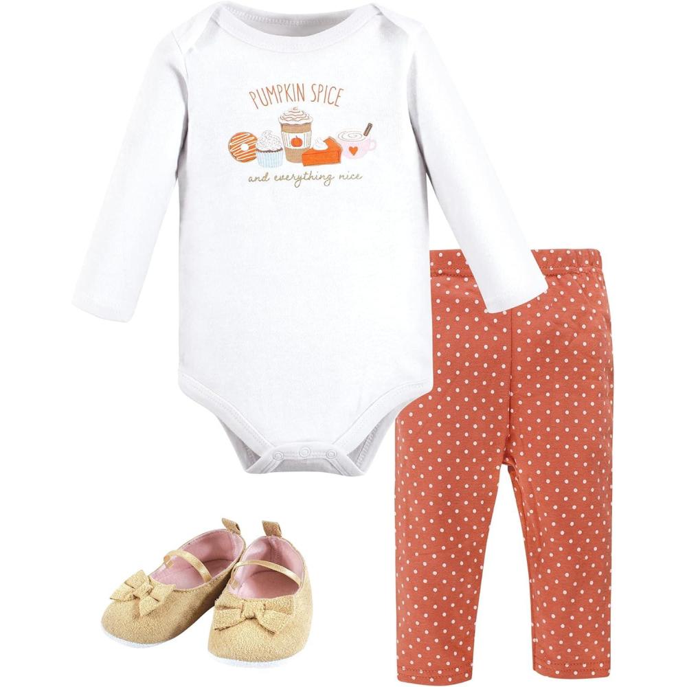 imageHudson Baby Unisex Baby Cotton Bodysuit Pant and Shoe SetPumpkin Spice Orange