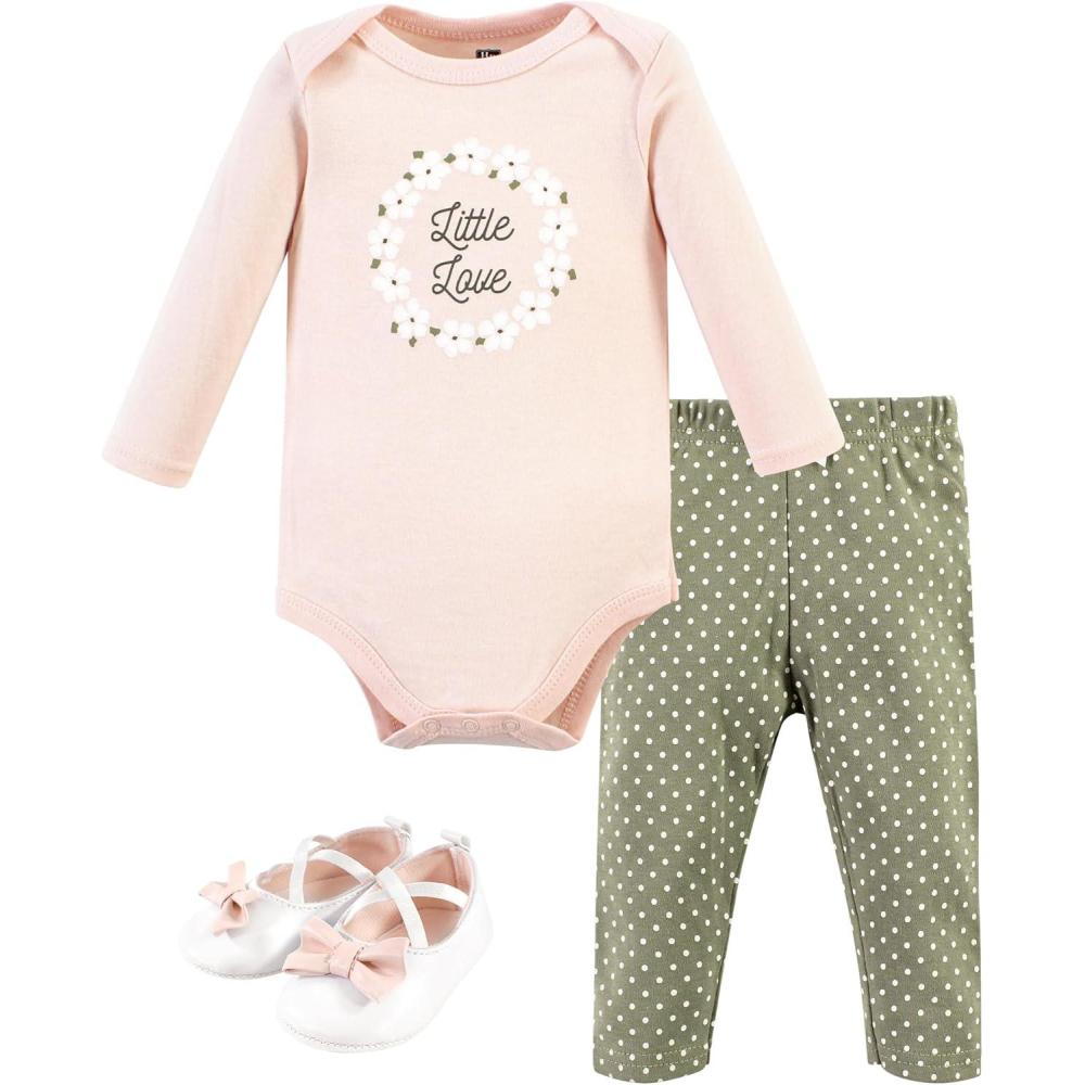 imageHudson Baby Unisex Baby Cotton Bodysuit Pant and Shoe SetSage