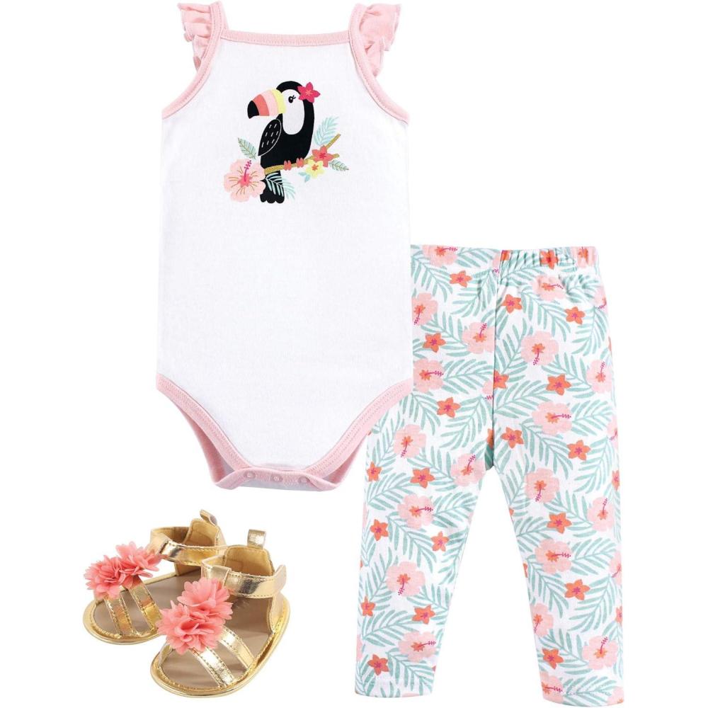 imageHudson Baby Unisex Baby Cotton Bodysuit Pant and Shoe SetTropical Toucan