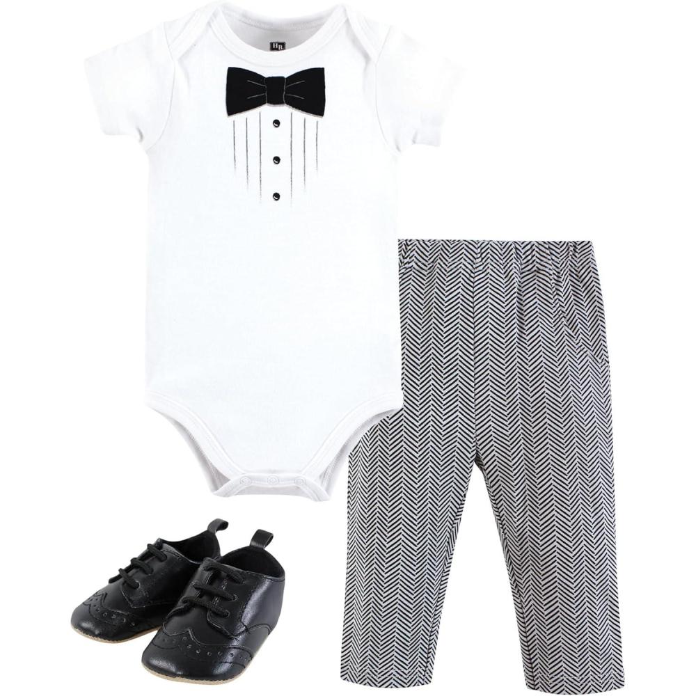 imageHudson Baby Unisex Baby Cotton Bodysuit Pant and Shoe SetTweed Tux