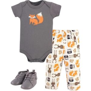 imageHudson Baby Unisex Baby Cotton Bodysuit Pant and Shoe SetBoy Forest
