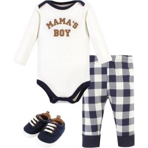 imageHudson Baby Unisex Baby Cotton Bodysuit Pant and Shoe SetBrown Navy Mamas Boy