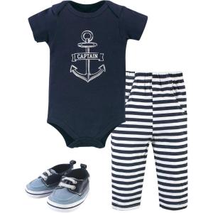 imageHudson Baby Unisex Baby Cotton Bodysuit Pant and Shoe SetCaptain