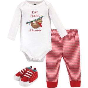 imageHudson Baby Unisex Baby Cotton Bodysuit Pant and Shoe SetChristmas Sloth