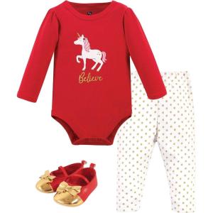 imageHudson Baby Unisex Baby Cotton Bodysuit Pant and Shoe SetChristmas Unicorn