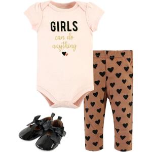 imageHudson Baby Unisex Baby Cotton Bodysuit Pant and Shoe SetCinnamon Hearts Short Sleeve