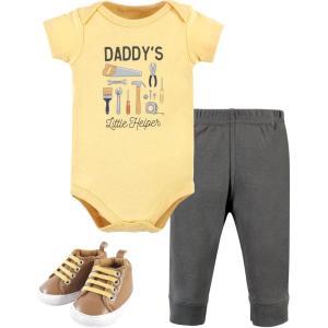 imageHudson Baby Unisex Baby Cotton Bodysuit Pant and Shoe SetConstruction Work Short Sleeve