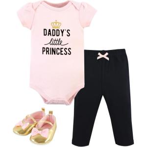 imageHudson Baby Unisex Baby Cotton Bodysuit Pant and Shoe SetDaddys Little Princess Short Sleeve