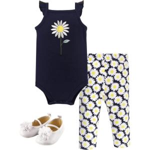 imageHudson Baby Unisex Baby Cotton Bodysuit Pant and Shoe SetDaisy