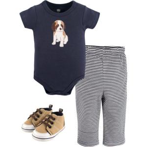imageHudson Baby Unisex Baby Cotton Bodysuit Pant and Shoe SetDog