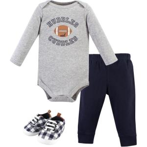 imageHudson Baby Unisex Baby Cotton Bodysuit Pant and Shoe SetFootball Huddles Long Sleeve
