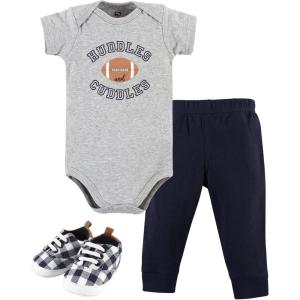 imageHudson Baby Unisex Baby Cotton Bodysuit Pant and Shoe SetFootball Huddles Short Sleeve