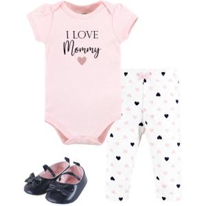 imageHudson Baby Unisex Baby Cotton Bodysuit Pant and Shoe SetGirl Mommy Pink Navy