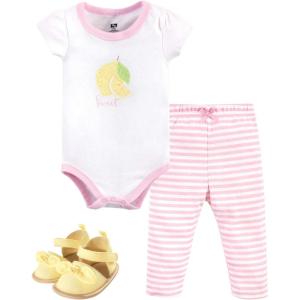 imageHudson Baby Unisex Baby Cotton Bodysuit Pant and Shoe SetPink Lemon