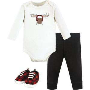 imageHudson Baby Unisex Baby Cotton Bodysuit Pant and Shoe SetWinter Moose