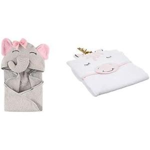 imageHudson Baby Girl Cotton Animal Face Hooded Towel 2Pack Pretty Elephant Modern GiraffePretty Elephant Modern Unicorn