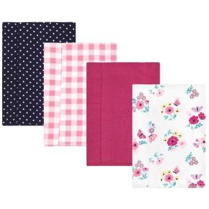 imageHudson Baby Unisex Baby Cotton Flannel Burp Cloths Pink Rose One SizeButterfly Floral 4pack