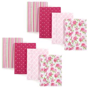 imageHudson Baby Unisex Baby Cotton Flannel Burp Cloths Pink Rose One SizeFloral Stripes 8pack