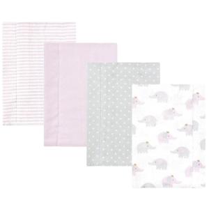 imageHudson Baby Unisex Baby Cotton Flannel Burp Cloths Pink Rose One SizeLilac Elephants 4 Pack