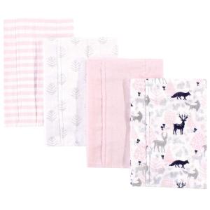 imageHudson Baby Unisex Baby Cotton Flannel Burp Cloths Pink Rose One SizeLinocut Woodland Girl