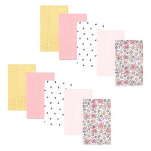 imageHudson Baby Unisex Baby Cotton Flannel Burp Cloths Pink Rose One SizePink Yellow Pretty Floral 10 Pack