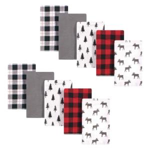 imageHudson Baby Unisex Baby Cotton Flannel Burp Cloths Pink Rose One SizePlaid Moose